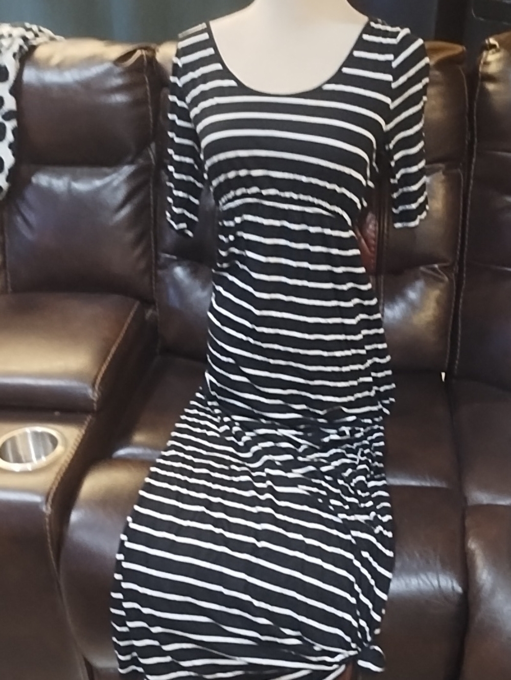 Motherhood Black and White Striped Scoop Neck Maxi Dress